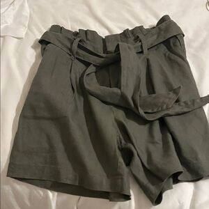 Women's Olive Green Belted Shorts